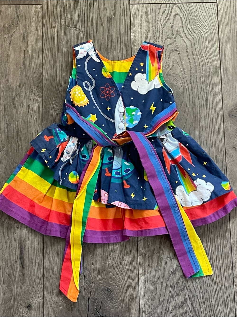 Dino Rawr Small Shop Rainbow Space Dinosaur Unicorn 12m Baby Dress - Picture 2 of 10